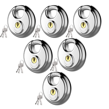 Pack of 18 Premium Quality Dynamite Locks Discus Keyed Alike Padlock Stainless Steel Disc Lock with 2 Keys, 3/8 Inch Shackle 70mm, Heavy Duty Lock Outdoor Waterproof Storage Lock for Warehouse, Garage, Storage Locker, and Outdoors