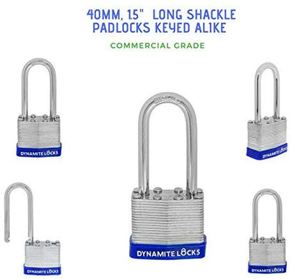 Pack of 48 Units, Dynamite Lock Premium Padlock Set Keyed Alike Laminated Steel 40MM Body Width 40mm with Long Shackle 2.5” Commercial Grade High...