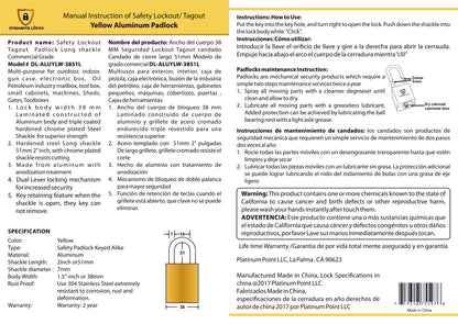 Dynamite Locks, Safety Lockout Padlocks, Safety Padlocks Keyed Alike, Dynamite Locks Aluminum Padlocks Safety Lock-Out Tag Out Keyed Alike, Safety Lockout Padlock with Body Width 1-1/2" with 2" Long Shackle Multiple Locks ( Yellow)