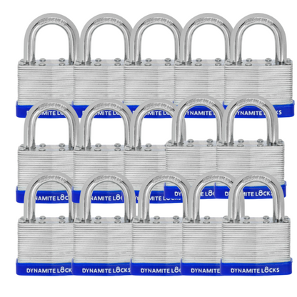 Pack of 48, Dynamite Padlocks keyed Alike 45mm body width Laminated Steel Padlock 1-3/4” Keyed Alike Short Shackle Commercial Grade Security Padlocks Outdoor Keyed Alike All The Same Key