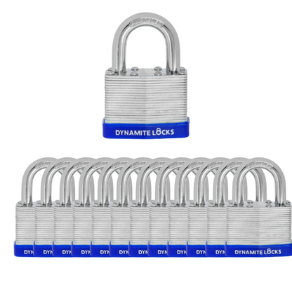 Pack of 48, Dynamite Padlocks keyed Alike 45mm body width Laminated Steel Padlock 1-3/4” Keyed Alike Short Shackle Commercial Grade Security Padlocks Outdoor Keyed Alike All The Same Key