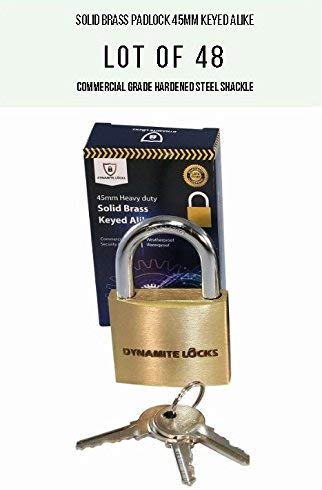 Pack of 48, Dynamite Solid Brass Padlock Keyed Alike Commercial Grade Waterproof Heavy Duty 1-3/4" 45mm Keyed Alike Solid Brass Padlock Hardened Steel Shackle ( Pack 48 )