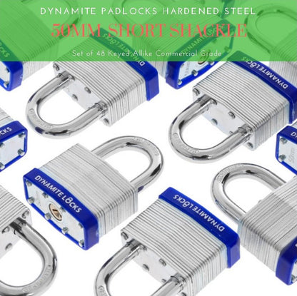 Pack of 48, Dynamite Locks Padlocks with same keys, 50mm Heavy Duty Laminated Steel Padlock Short Shackle Hardened Steel Shackle, Commercial Grade Keyed Alike 2-Inch, 50mm Padlocks Keyed Alike Set (48)