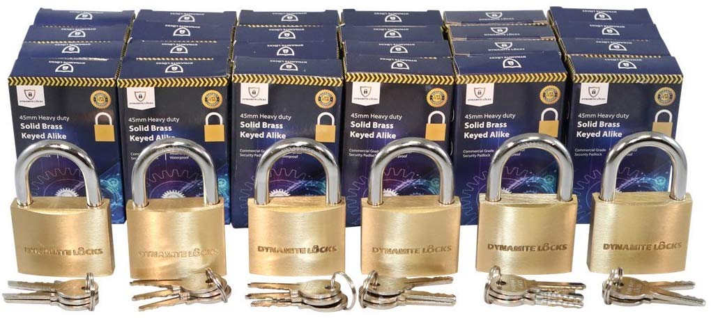 Pack of 48, Dynamite Solid Brass Padlock Keyed Alike Commercial Grade Waterproof Heavy Duty 1-3/4" 45mm Keyed Alike Solid Brass Padlock Hardened Steel Shackle ( Pack 48 )